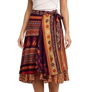 Jedzebel Silk Wrap Skirt Boho Red Plum Reversible Ethnic Boutique One Size RARE